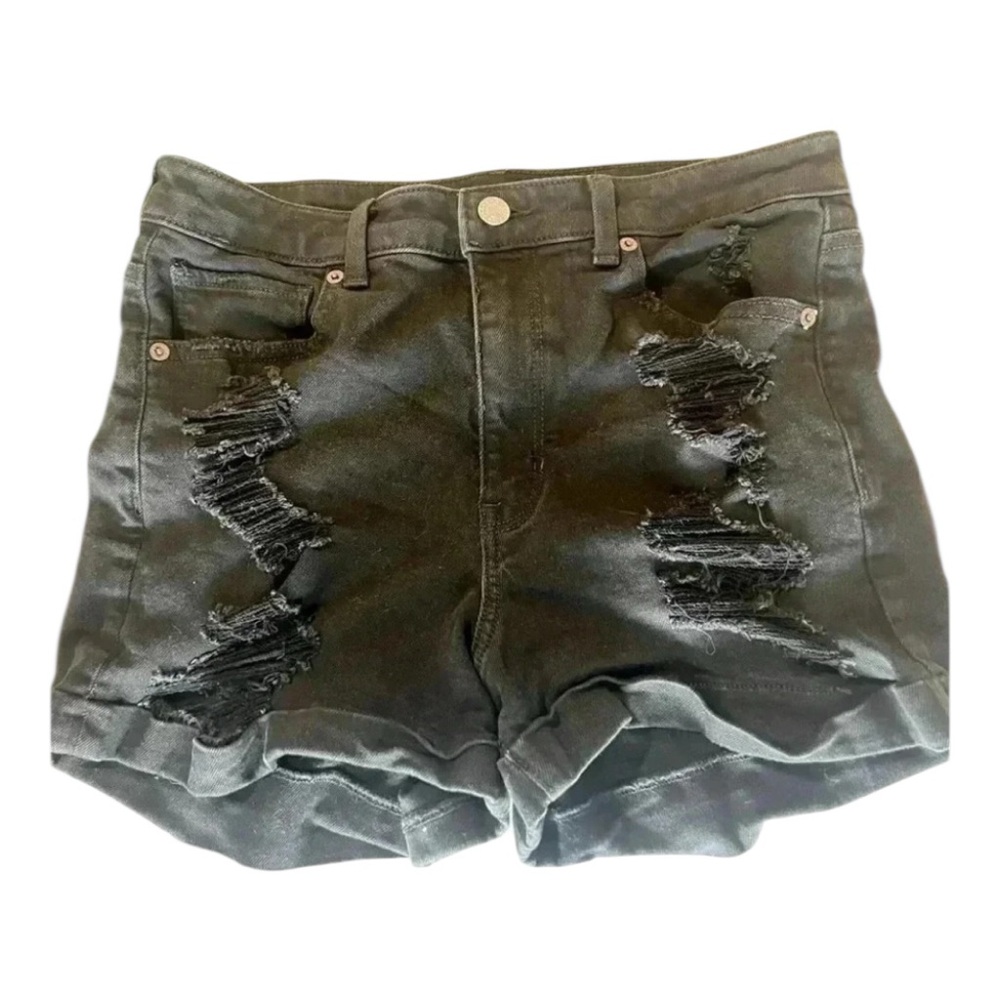 American Eagle Ripped Distressed black stretchy denim jean mom shorts size 4